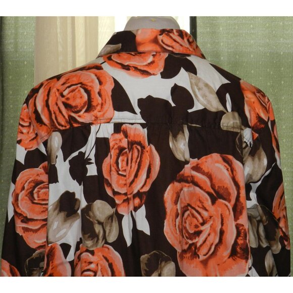 Roaman's 22W floral cotton blend buttoned top long sleeves plus size women's - Picture 7 of 7